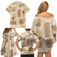 Vintage Lapita Family Matching Off Shoulder Short Dress and Hawaiian Shirt Iconic Double Face Pattern Beige LT05 - Polynesian Pride