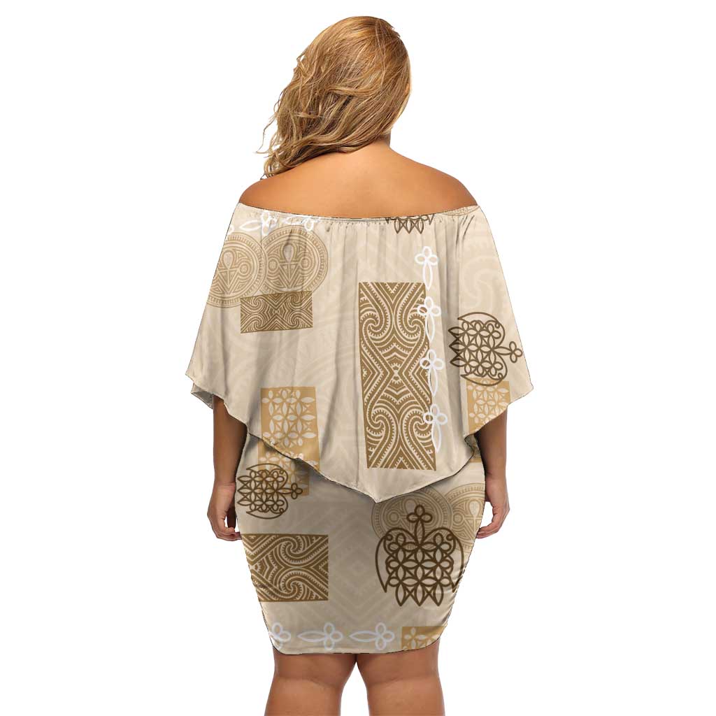 Vintage Lapita Family Matching Off Shoulder Short Dress and Hawaiian Shirt Iconic Double Face Pattern Beige LT05 - Polynesian Pride