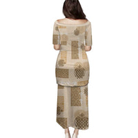 Vintage Lapita Family Matching Puletasi and Hawaiian Shirt Iconic Double Face Pattern Beige