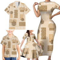 Vintage Lapita Family Matching Short Sleeve Bodycon Dress and Hawaiian Shirt Iconic Double Face Pattern Beige LT05 - Polynesian Pride