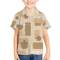 Vintage Lapita Family Matching Short Sleeve Bodycon Dress and Hawaiian Shirt Iconic Double Face Pattern Beige LT05 Son's Shirt Beige - Polynesian Pride