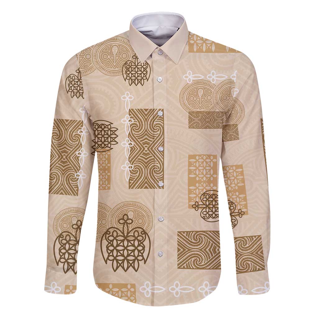 Vintage Lapita Family Matching Summer Maxi Dress and Hawaiian Shirt Iconic Double Face Pattern Beige LT05 Dad's Shirt - Long Sleeve Beige - Polynesian Pride