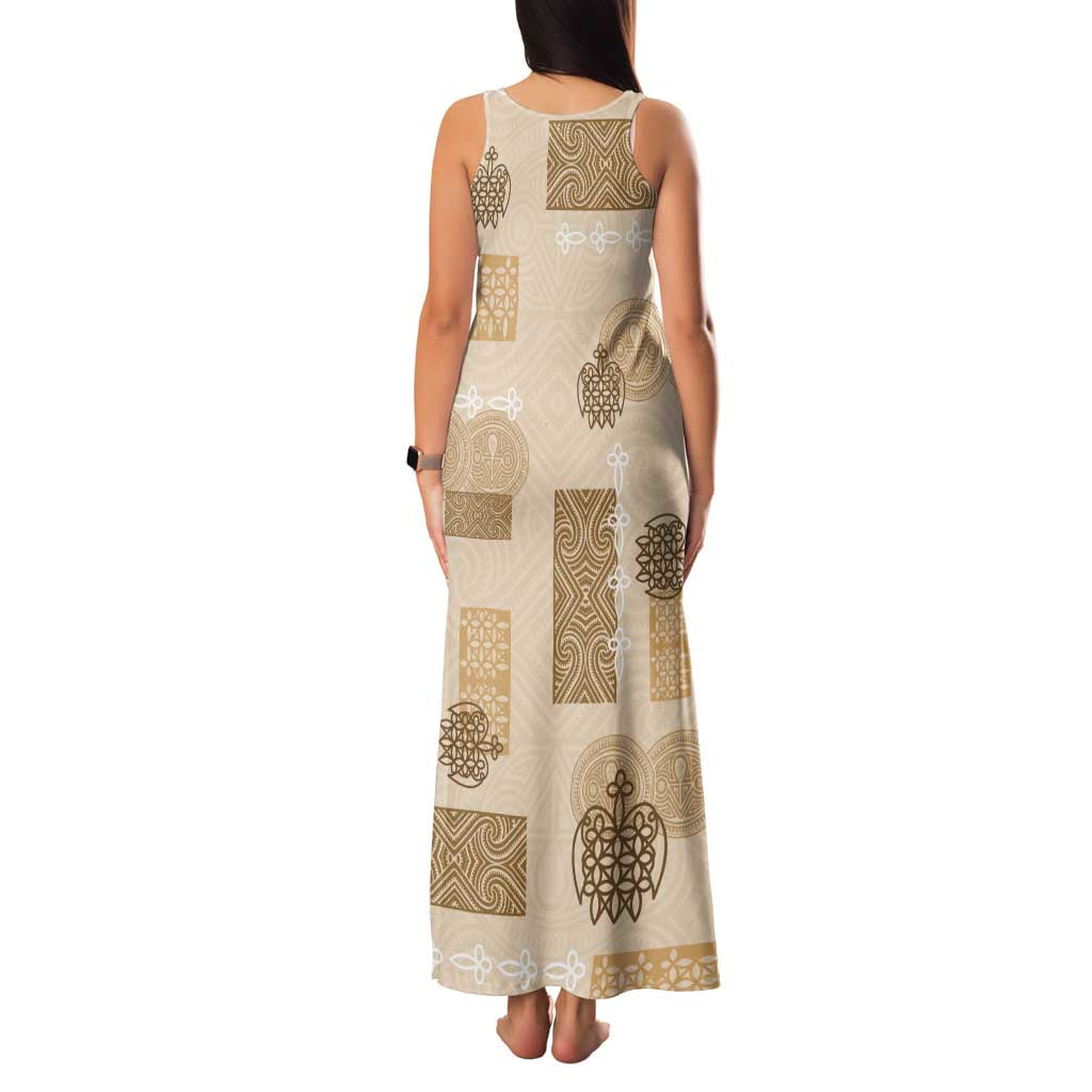 Vintage Lapita Family Matching Tank Maxi Dress and Hawaiian Shirt Iconic Double Face Pattern Beige LT05 - Polynesian Pride