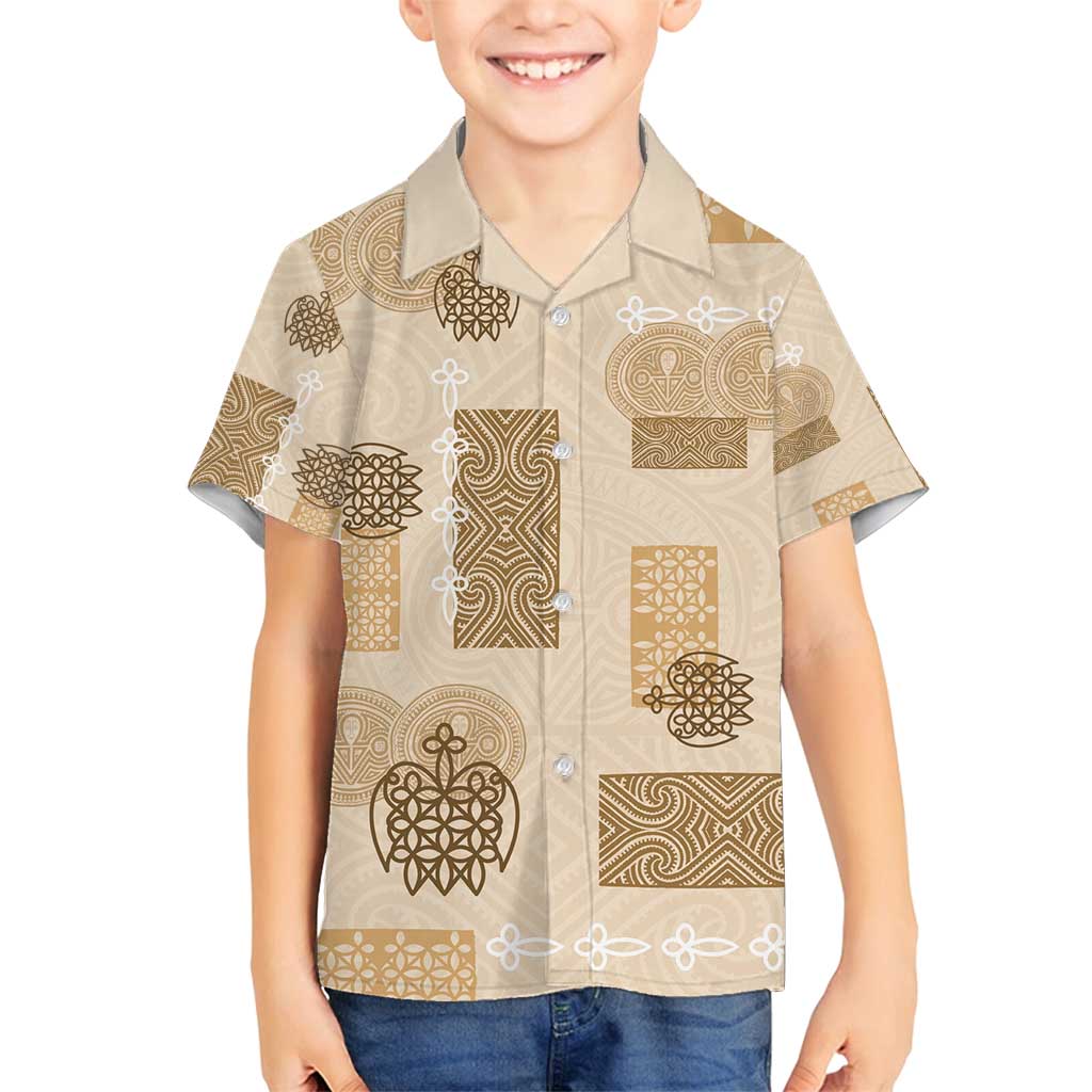 Vintage Lapita Family Matching Tank Maxi Dress and Hawaiian Shirt Iconic Double Face Pattern Beige LT05 Son's Shirt Beige - Polynesian Pride