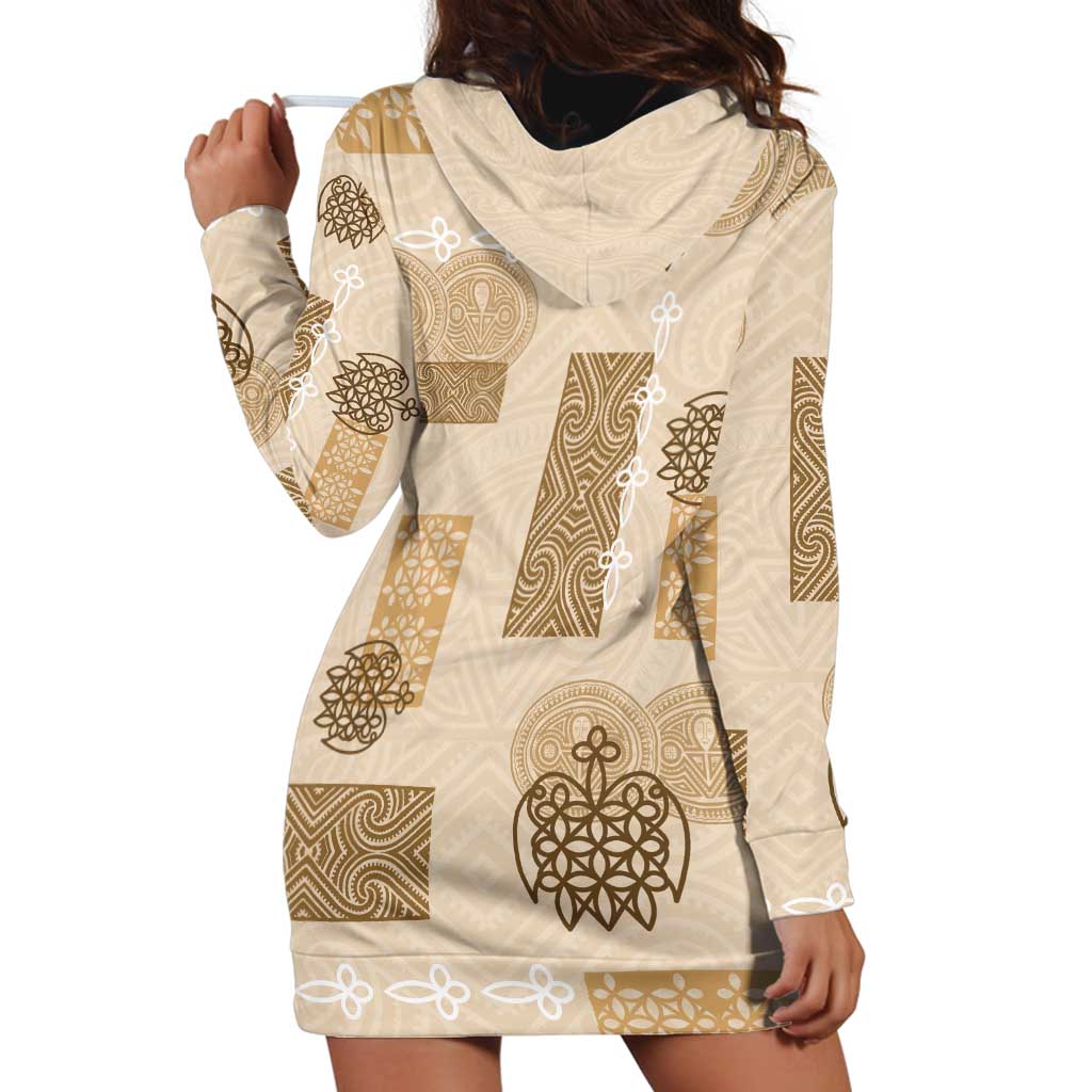 Vintage Lapita Hoodie Dress Iconic Double Face Pattern Beige LT05 - Polynesian Pride