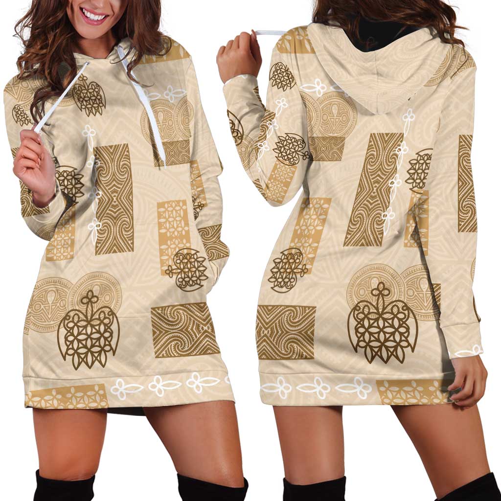 Vintage Lapita Hoodie Dress Iconic Double Face Pattern Beige LT05 - Polynesian Pride