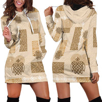 Vintage Lapita Hoodie Dress Iconic Double Face Pattern Beige LT05 - Polynesian Pride