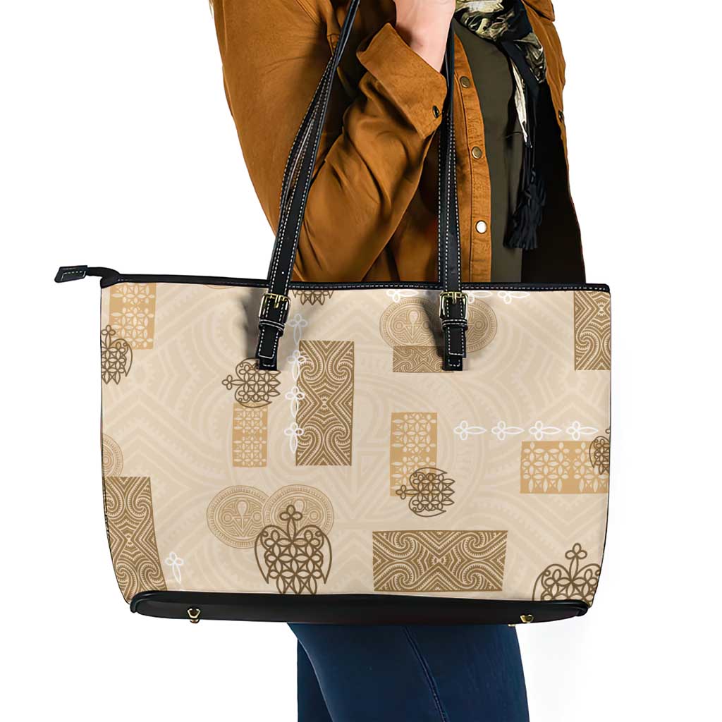Vintage Lapita Leather Tote Bag Iconic Double Face Pattern Beige