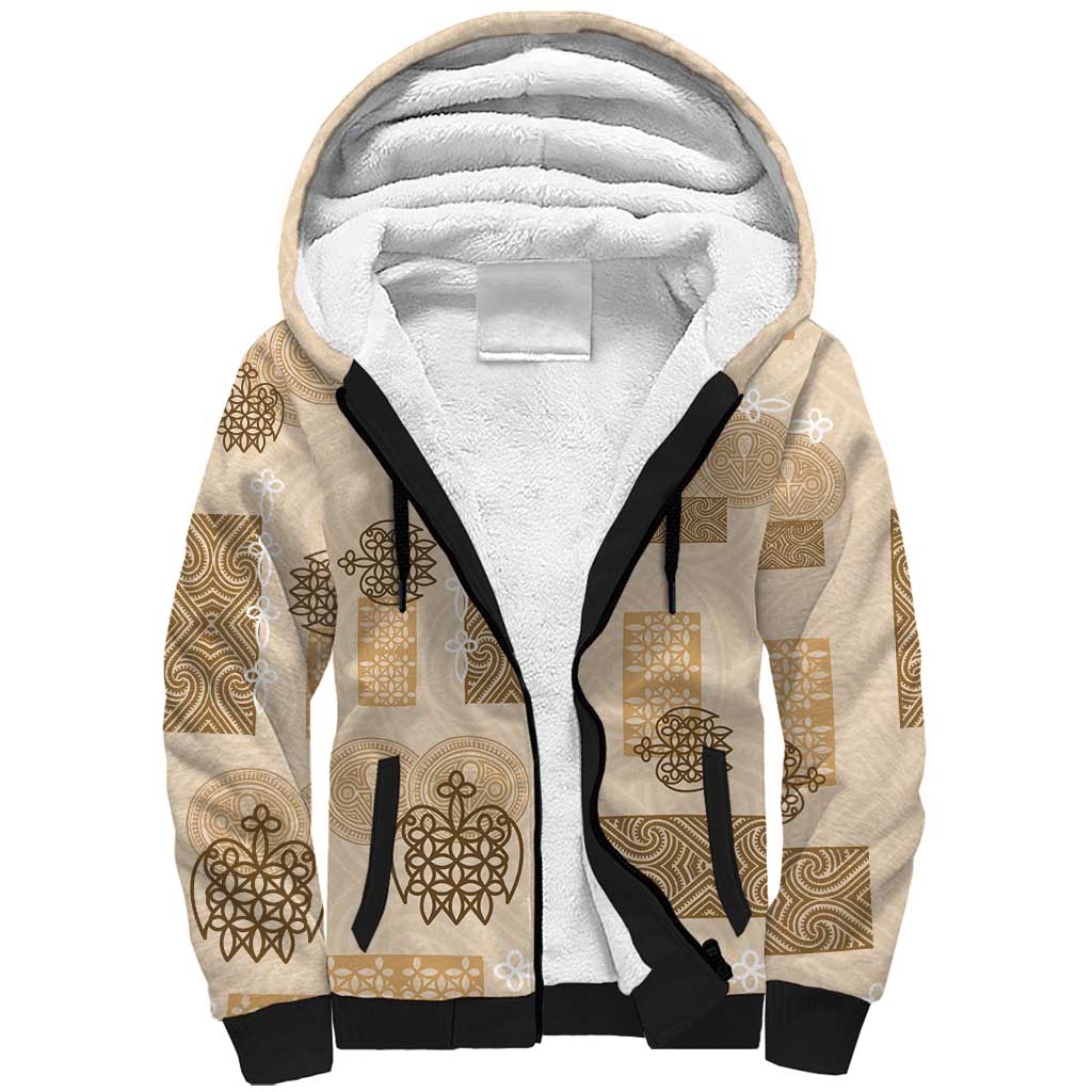 Vintage Lapita Sherpa Hoodie Iconic Double Face Pattern Beige