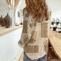 Vintage Lapita Women Casual Shirt Iconic Double Face Pattern Beige