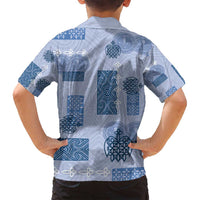 Vintage Lapita Family Matching Long Sleeve Bodycon Dress and Hawaiian Shirt Iconic Double Face Pattern Blue LT05 - Polynesian Pride