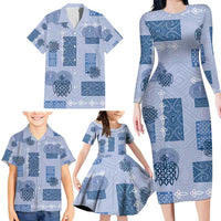 Vintage Lapita Family Matching Long Sleeve Bodycon Dress and Hawaiian Shirt Iconic Double Face Pattern Blue LT05 - Polynesian Pride