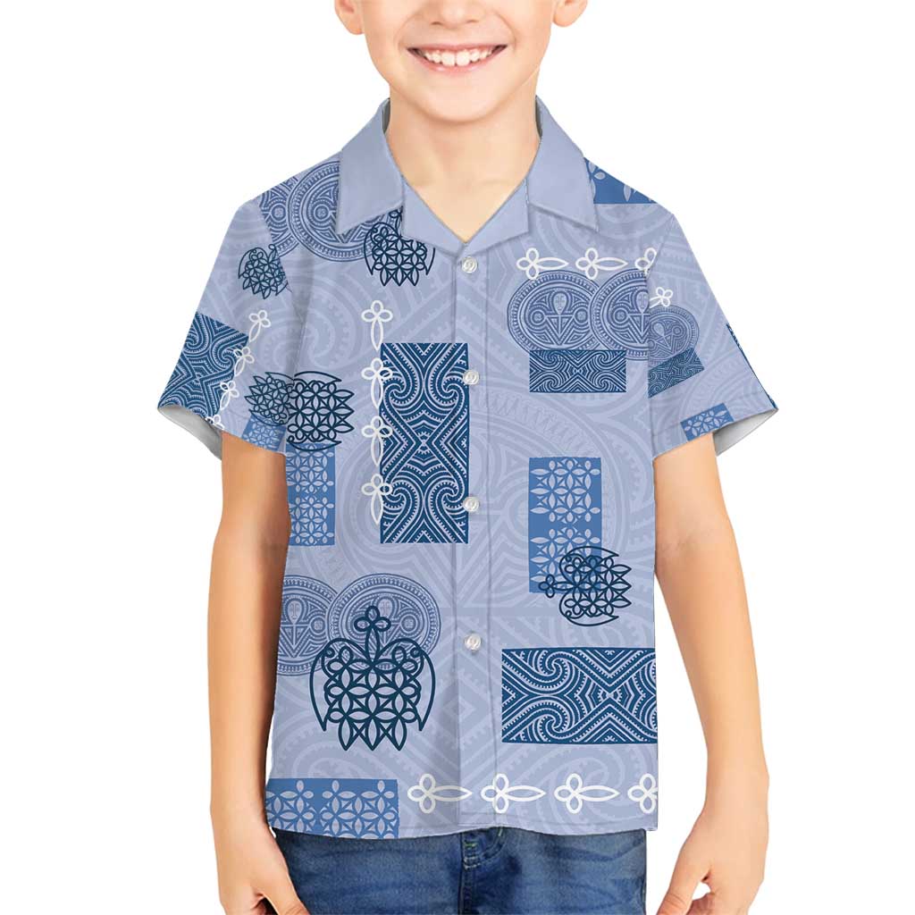 Vintage Lapita Family Matching Long Sleeve Bodycon Dress and Hawaiian Shirt Iconic Double Face Pattern Blue LT05 Son's Shirt Blue - Polynesian Pride