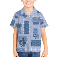 Vintage Lapita Family Matching Long Sleeve Bodycon Dress and Hawaiian Shirt Iconic Double Face Pattern Blue LT05 Son's Shirt Blue - Polynesian Pride