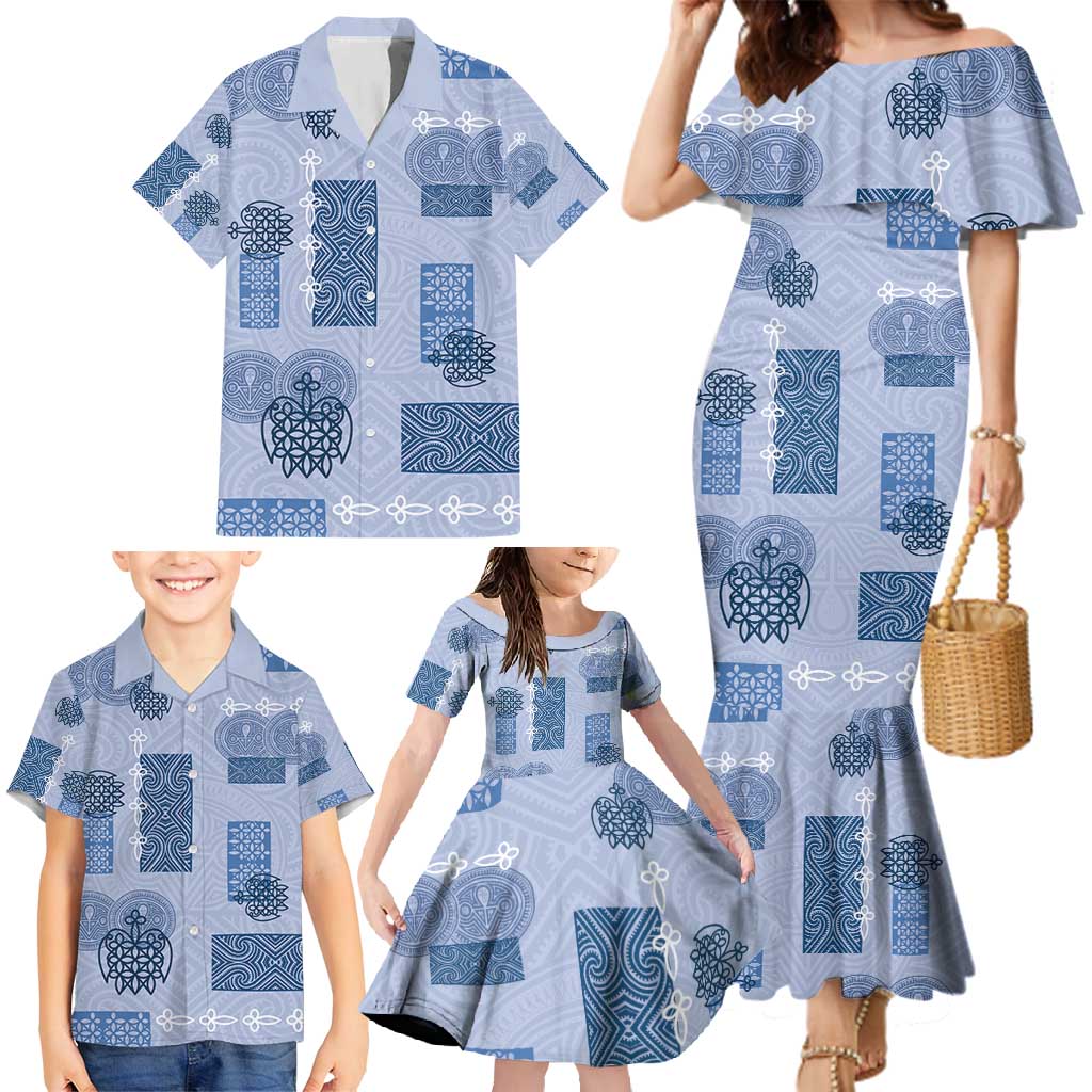 Vintage Lapita Family Matching Mermaid Dress and Hawaiian Shirt Iconic Double Face Pattern Blue LT05 - Polynesian Pride