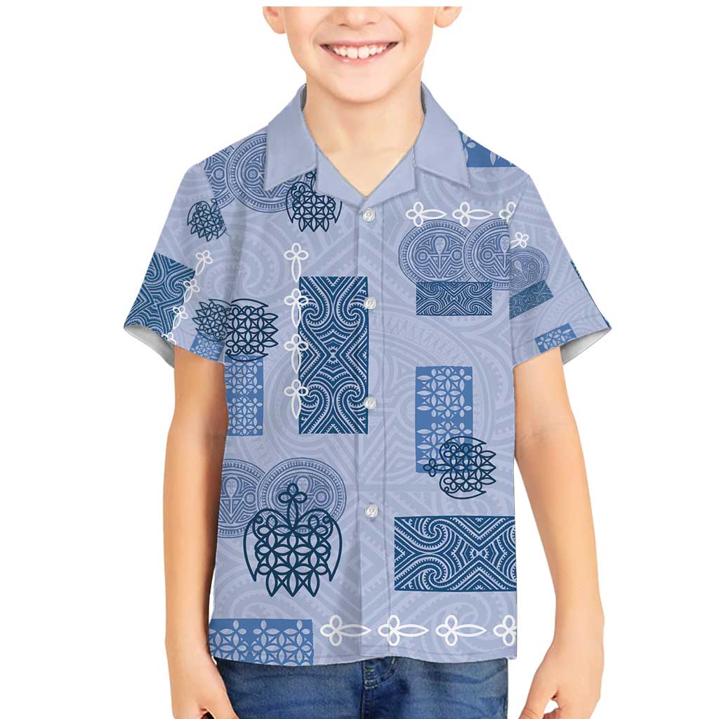 Vintage Lapita Family Matching Mermaid Dress and Hawaiian Shirt Iconic Double Face Pattern Blue LT05 Son's Shirt Blue - Polynesian Pride