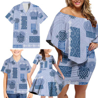 Vintage Lapita Family Matching Off Shoulder Short Dress and Hawaiian Shirt Iconic Double Face Pattern Blue LT05 - Polynesian Pride