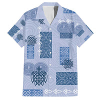 Vintage Lapita Family Matching Off Shoulder Short Dress and Hawaiian Shirt Iconic Double Face Pattern Blue LT05 Dad's Shirt - Short Sleeve Blue - Polynesian Pride