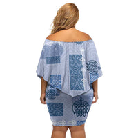 Vintage Lapita Family Matching Off Shoulder Short Dress and Hawaiian Shirt Iconic Double Face Pattern Blue LT05 - Polynesian Pride