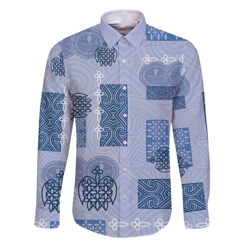 Vintage Lapita Family Matching Puletasi and Hawaiian Shirt Iconic Double Face Pattern Blue
