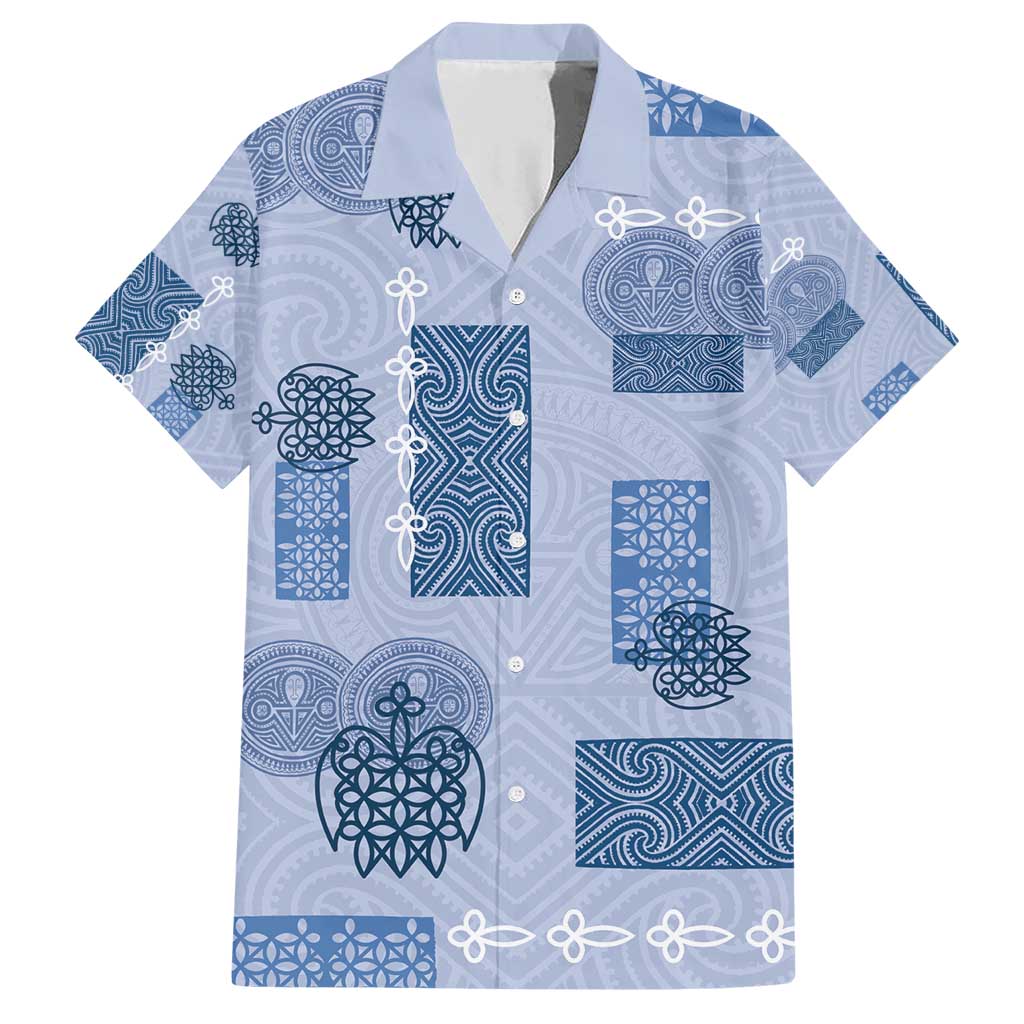 Vintage Lapita Family Matching Short Sleeve Bodycon Dress and Hawaiian Shirt Iconic Double Face Pattern Blue LT05 Dad's Shirt - Short Sleeve Blue - Polynesian Pride