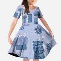 Vintage Lapita Family Matching Tank Maxi Dress and Hawaiian Shirt Iconic Double Face Pattern Blue LT05 Daughter's Dress Blue - Polynesian Pride