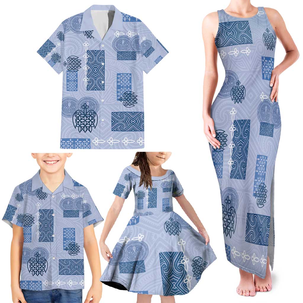 Vintage Lapita Family Matching Tank Maxi Dress and Hawaiian Shirt Iconic Double Face Pattern Blue LT05 - Polynesian Pride