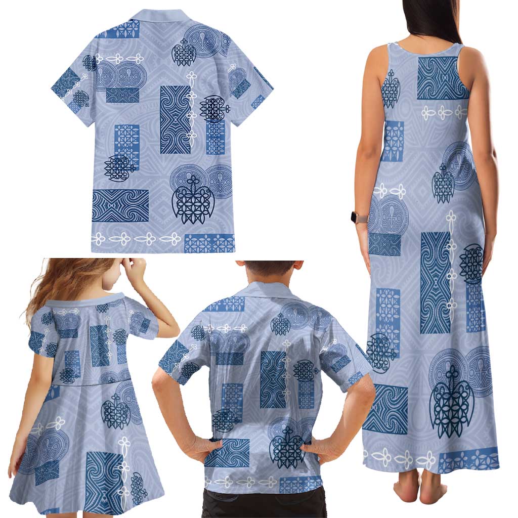 Vintage Lapita Family Matching Tank Maxi Dress and Hawaiian Shirt Iconic Double Face Pattern Blue LT05 - Polynesian Pride