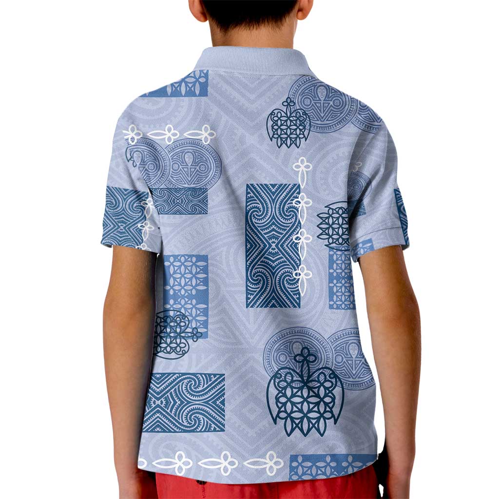 Vintage Lapita Kid Polo Shirt Iconic Double Face Pattern Blue