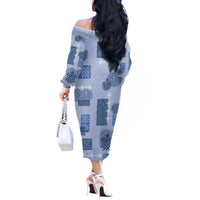 Vintage Lapita Off The Shoulder Long Sleeve Dress Iconic Double Face Pattern Blue