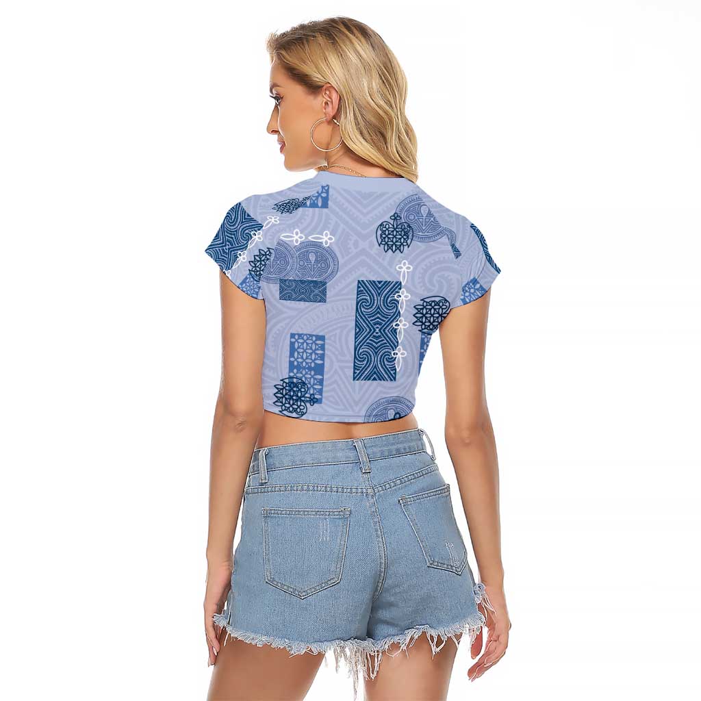 Vintage Lapita Raglan Cropped T Shirt Iconic Double Face Pattern Blue