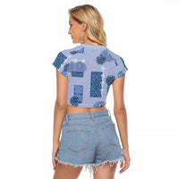 Vintage Lapita Raglan Cropped T Shirt Iconic Double Face Pattern Blue