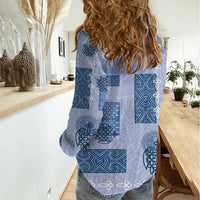 Vintage Lapita Women Casual Shirt Iconic Double Face Pattern Blue LT05 - Polynesian Pride