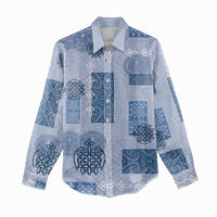 Vintage Lapita Women Casual Shirt Iconic Double Face Pattern Blue LT05 - Polynesian Pride