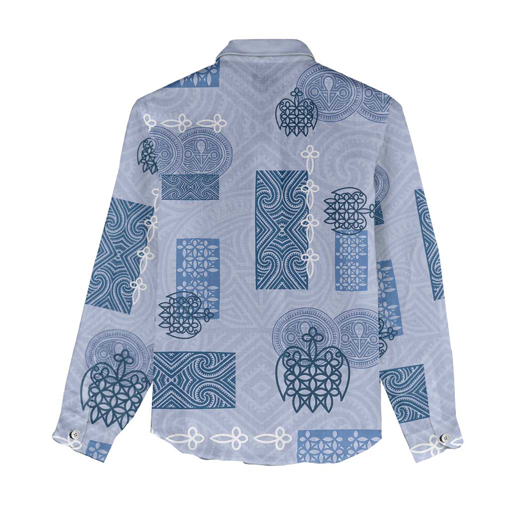 Vintage Lapita Women Casual Shirt Iconic Double Face Pattern Blue LT05 - Polynesian Pride