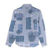 Vintage Lapita Women Casual Shirt Iconic Double Face Pattern Blue LT05 - Polynesian Pride