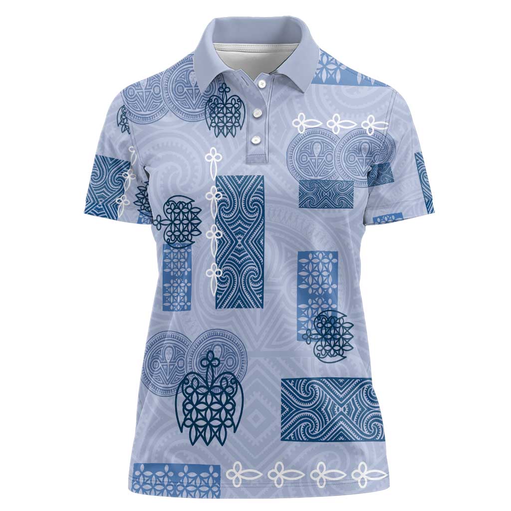 Vintage Lapita Women Polo Shirt Iconic Double Face Pattern Blue