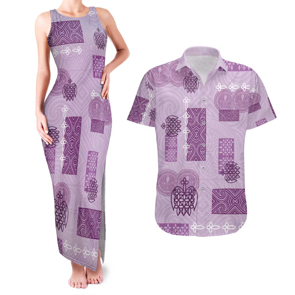 Vintage Lapita Couples Matching Tank Maxi Dress and Hawaiian Shirt Iconic Double Face Pattern Violet LT05 Violet - Polynesian Pride