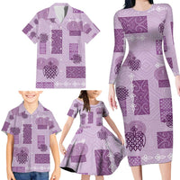 Vintage Lapita Family Matching Long Sleeve Bodycon Dress and Hawaiian Shirt Iconic Double Face Pattern Violet LT05 - Polynesian Pride