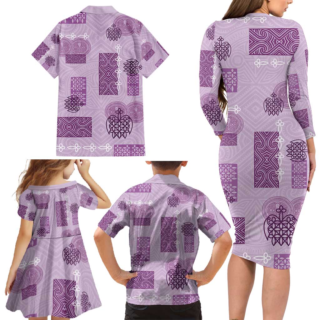 Vintage Lapita Family Matching Long Sleeve Bodycon Dress and Hawaiian Shirt Iconic Double Face Pattern Violet LT05 - Polynesian Pride