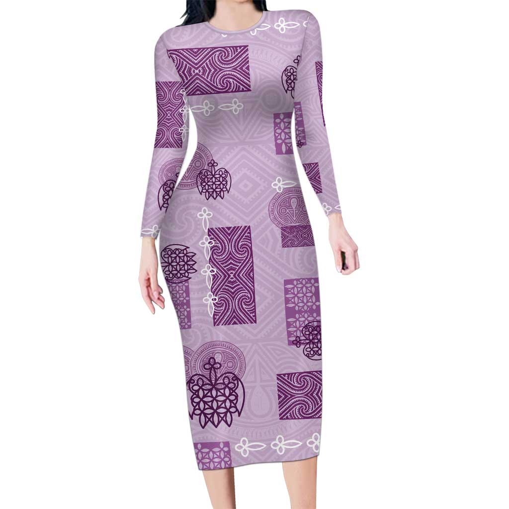 Vintage Lapita Family Matching Long Sleeve Bodycon Dress and Hawaiian Shirt Iconic Double Face Pattern Violet LT05 Mom's Dress Violet - Polynesian Pride