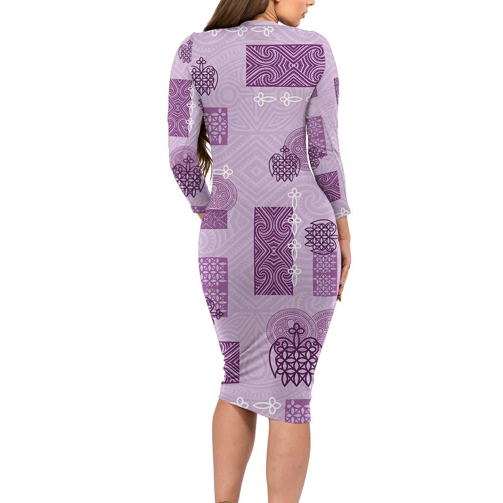 Vintage Lapita Family Matching Long Sleeve Bodycon Dress and Hawaiian Shirt Iconic Double Face Pattern Violet LT05 - Polynesian Pride
