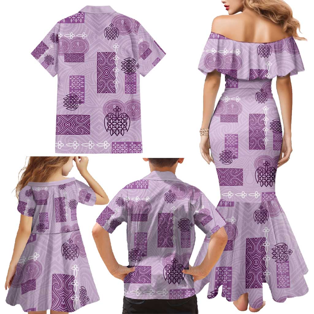 Vintage Lapita Family Matching Mermaid Dress and Hawaiian Shirt Iconic Double Face Pattern Violet LT05 - Polynesian Pride