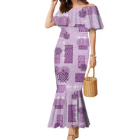 Vintage Lapita Family Matching Mermaid Dress and Hawaiian Shirt Iconic Double Face Pattern Violet LT05 Mom's Dress Violet - Polynesian Pride