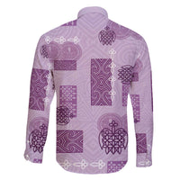 Vintage Lapita Family Matching Off The Shoulder Long Sleeve Dress and Hawaiian Shirt Iconic Double Face Pattern Violet LT05 - Polynesian Pride