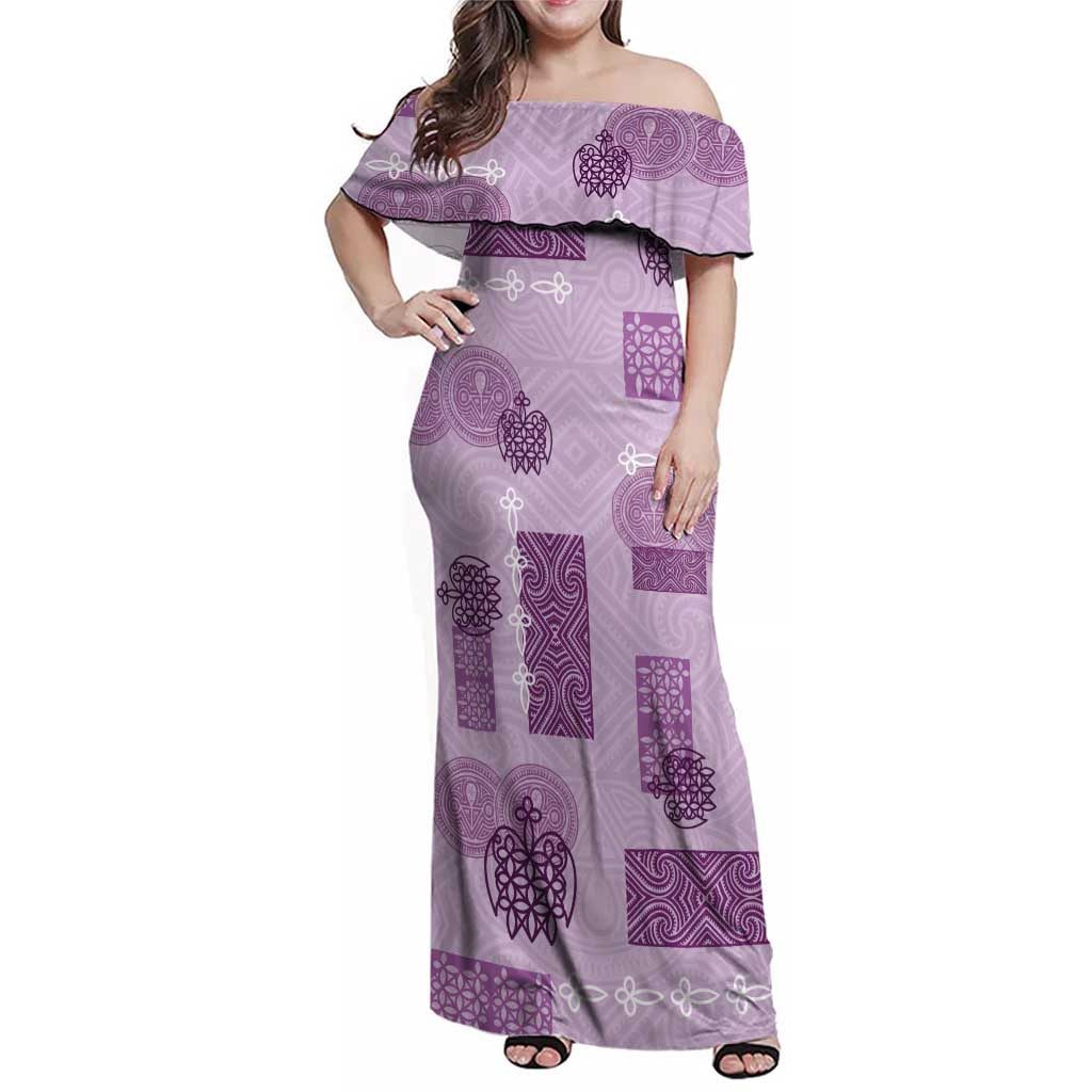 Vintage Lapita Family Matching Off Shoulder Maxi Dress and Hawaiian Shirt Iconic Double Face Pattern Violet LT05 Mom's Dress Violet - Polynesian Pride