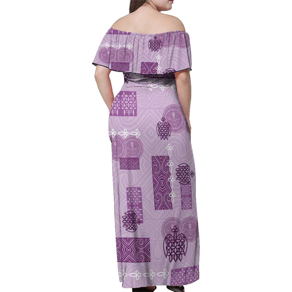 Vintage Lapita Family Matching Off Shoulder Maxi Dress and Hawaiian Shirt Iconic Double Face Pattern Violet LT05 - Polynesian Pride