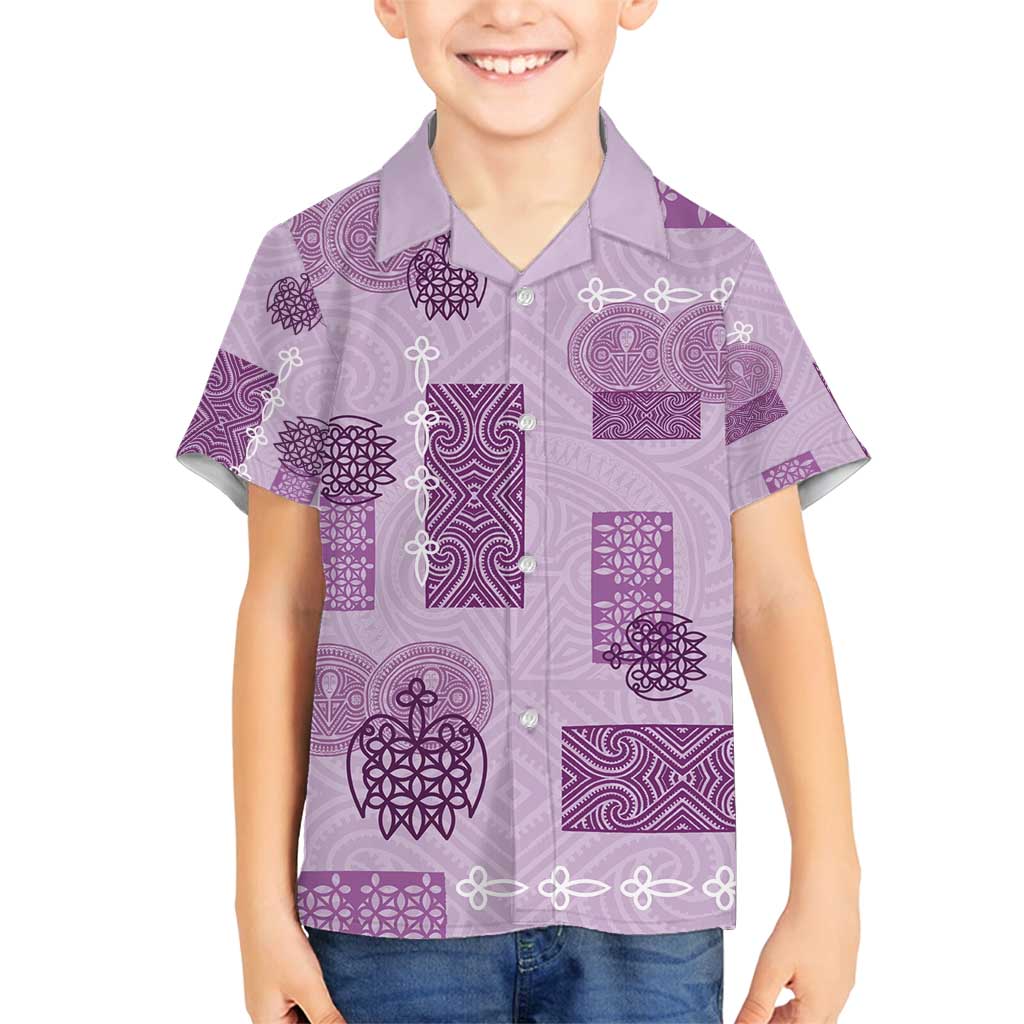 Vintage Lapita Family Matching Off Shoulder Maxi Dress and Hawaiian Shirt Iconic Double Face Pattern Violet LT05 Son's Shirt Violet - Polynesian Pride