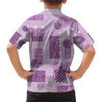 Vintage Lapita Family Matching Off Shoulder Short Dress and Hawaiian Shirt Iconic Double Face Pattern Violet LT05 - Polynesian Pride