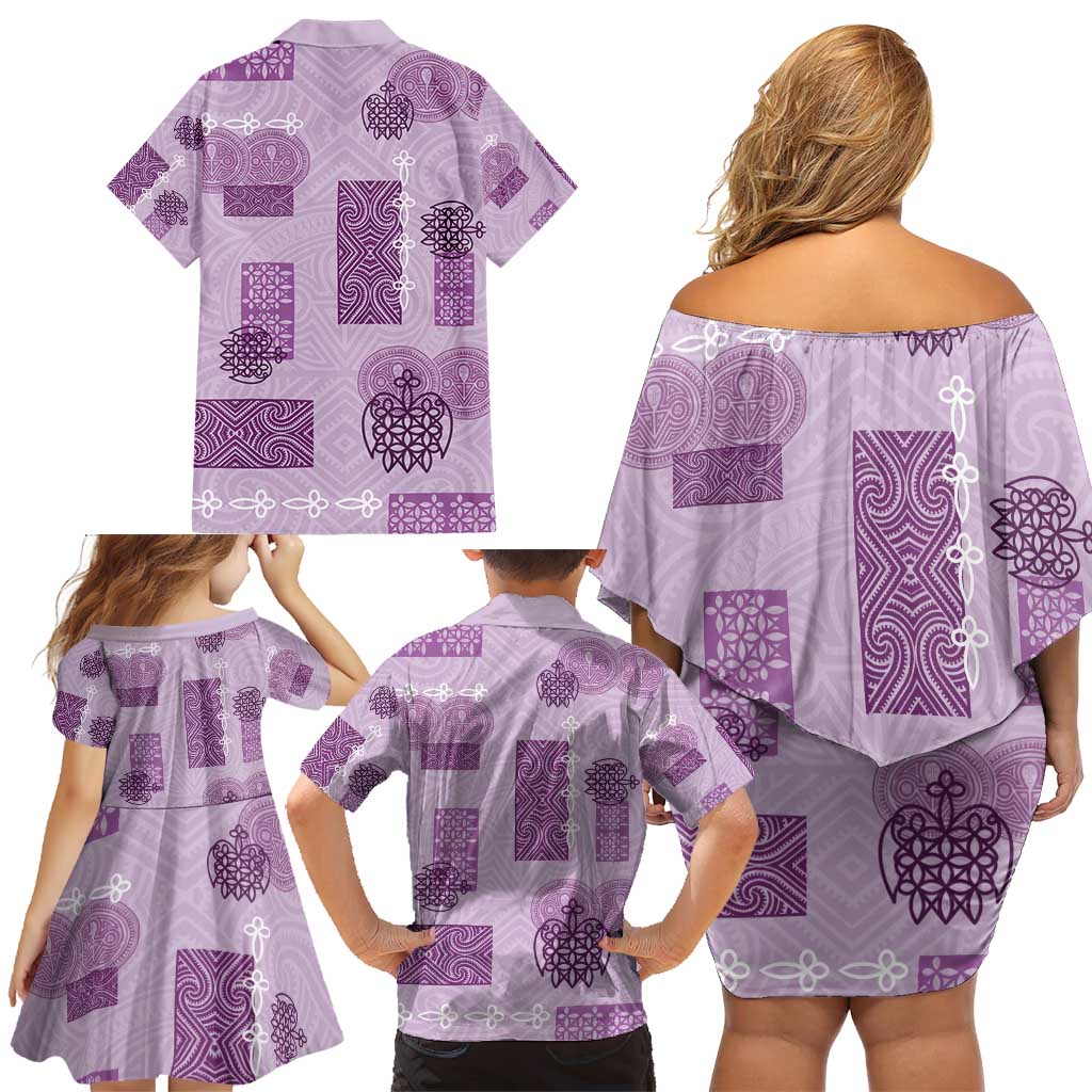 Vintage Lapita Family Matching Off Shoulder Short Dress and Hawaiian Shirt Iconic Double Face Pattern Violet LT05 - Polynesian Pride